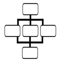 Abstract flowchart illustration with interconnected rectangular blocks, ideal for presentations or diagrams, featuring a unique symmetrical design and bold black lines. vector
