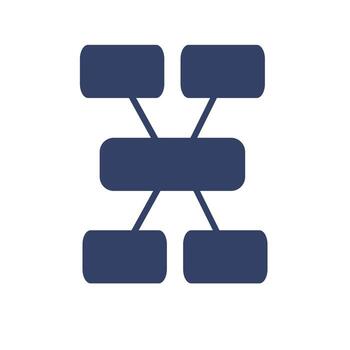 Abstract illustration of a minimalist flowchart with interconnected rounded rectangles, showcasing a simple yet elegant design in a dark blue hue. vector