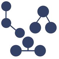 Abstract illustration of interconnected circles forming a network structure, featuring a unique combination of linear and branching patterns in a dark blue color palette. vector