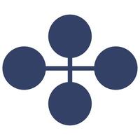 Flowcharts abstract illustration of four interconnected circles in a crosslike formation, featuring a minimalist design and a deep blue color palette. vector