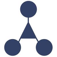 Abstract illustration of a network structure with three circles connected to a central triangle, showcasing a minimalist design in a deep blue hue. vector