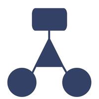 Abstract illustration of a hierarchical structure represented by interconnected geometric shapes a rectangle, a triangle, and two circles, rendered in a muted navy blue color palette. vector