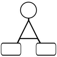 Abstract illustration of a simple flowchart with a circle on top and two rectangular boxes at the bottom, connected by bold lines forming a triangular structure. vector