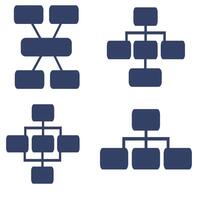 Set of four unique flowchart diagrams with rounded rectangles, representing various hierarchical structures and organizational charts, suitable for business presentations or technical docume... vector