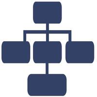 Abstract illustration of a hierarchical structure represented by interconnected rounded rectangles in a dark blue color palette, suitable for organizational charts or network diagrams. vector
