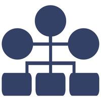 Abstract illustration of a hierarchical structure represented by interconnected circles and squares in a dark blue color palette. vector