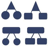 Set of four unique hierarchy charts with triangular and rectangular shapes in a dark blue color palette, ideal for organizational charts or data visualization. vector