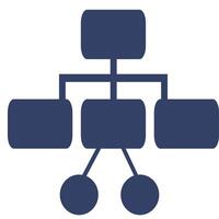 Abstract illustration of a hierarchical structure represented by interconnected rounded rectangles and circles, in a dark blue color palette, suitable for business or technology concepts. vector