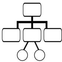 Abstract illustration of a hierarchical structure represented by interconnected rectangles and circles, symbolizing a network or organizational chart. vector