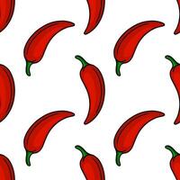 Seamless pattern of vibrant red chili peppers with a handdrawn style, featuring a bold outline and gradient shading for a playful, spicy design. vector