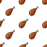 Seamless pattern of roasted chicken legs, featuring a handdrawn style with brown tones and subtle detailing for a playful yet appetizing design. vector