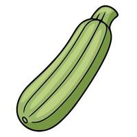 A vibrant illustration of a single zucchini, showcasing its light green hues and distinct ribbed texture, presented in a playful cartoon style against a clean white background. vector
