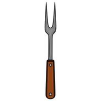 A detailed illustration of a barbecue fork with a brown wooden handle and two sharp prongs, isolated on a white background. vector