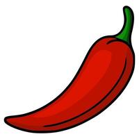 A vibrant illustration of a single red chili pepper, characterized by its bold outlines, smooth gradients, and a lively, slightly cartoonish style, perfect for adding a spicy touch to designs. vector