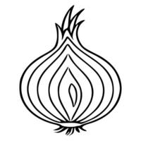 A stylized illustration of a halved onion, showcasing bold black lines and a minimalist design, ideal for culinary or artistic applications. vector