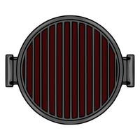 Top view illustration of a round barbecue grill with dark red and grey color scheme, perfect for cooking design projects. vector