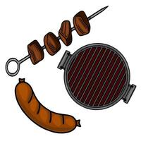 Delicious illustration of grilled sausage and meat skewers on a barbecue grill, perfect for summer cookout designs. vector