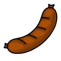A illustration of a single, curved brown sausage with visible grill marks, presented in a cartoonish style against a white background. vector