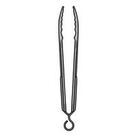 Detailed illustration of a metallic kitchen tongs with a hanging hook, featuring serrated gripping edges for precise food handling. vector