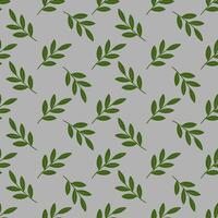 Seamless pattern of stylized green leaves on a light gray background, creating a minimalist and organic design. vector