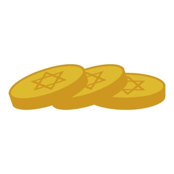 A illustration of three golden Hanukkah gelt coins, each imprinted with a Star of David, subtly overlapping for a dynamic composition. vector