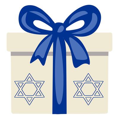 Festive Hanukkah Gift Box A Unique Illustration with a Blue Ribbon and Star of David Design