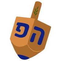 A illustration of a dreidel, a traditional spinning top played during Hanukkah, featuring a brown body, blue Hebrew letters, and a green sprig on top, offering a unique and festive design. vector