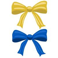 illustration of two elegant bows in gold and blue, perfect for festive designs or gift wrapping, showcasing a simple yet sophisticated style. vector
