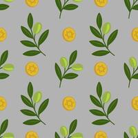 Seamless pattern featuring olive branches and Star of David coins, perfect for Hanukkah or Jewish holiday designs, symbolizing peace, prosperity, and tradition. vector