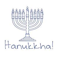 A illustration of a menorah with nine candles, perfect for Hanukkah cards or holiday designs, featuring a simple, elegant line art style in navy blue. vector