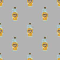 Seamless pattern of stylized oil decanters with Star of David, perfect for Hanukkah celebration design, featuring a muted grey background and vibrant yellowgold oil. vector