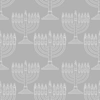 Seamless pattern of minimalistic grey Hanukkah menorahs with melting candles, ideal for festive backgrounds and holiday designs. vector