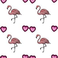 Seamless pattern featuring pink flamingos and heartshaped sunglasses, a playful summer design perfect for fashion or tropicalthemed projects. vector