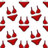 Seamless pattern of red bikini sets, featuring a vibrant crimson hue and simple, bold outlines, ideal for summer fashion or beachthemed designs. vector