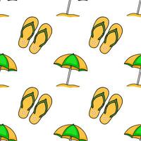 Seamless pattern of cheerful yellow flipflops and vibrant yellowgreen beach umbrellas on a white background, creating a playful summer vibe. vector
