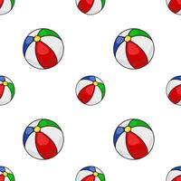 Seamless pattern of colorful beach balls in red, green, blue and white, ideal for summerthemed designs and playful backgrounds. vector