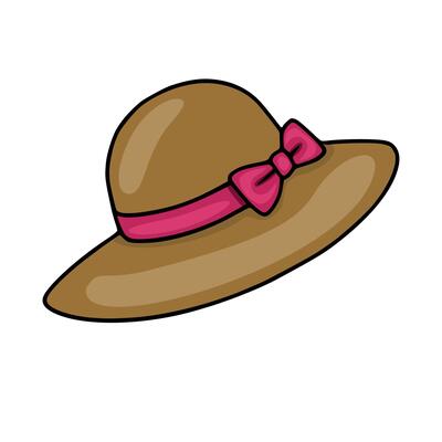 Elegant illustration of a brown sun hat with a pink ribbon and bow, perfect for fashion design or summerthemed projects.