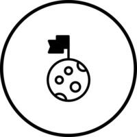 Symbol of space exploration depicting the moon with a flag in black and white icon vector