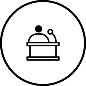 minimalista icono representando altavoz o presentador a atril en un redondo marco con sencillo líneas vector