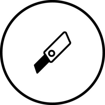 Minimalist design cutter icon inside circle representing precision craftsmanship and cutting tool versatility with simple graphics vector