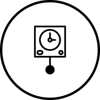 Minimalist clock icon with pendulum design showing a square wall timepiece inside a circle shape vector