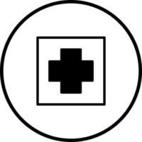 Medical symbol depicting health with a plus sign inside a box within a circle concept vector