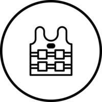 Life vest outline icon inside a circular frame symbolizing water safety equipment and recreational activities vector