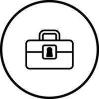 Isolated line drawing of a suitcase within a circle emblem representing travel baggage luggage container vector