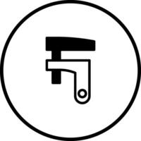 Illustration of a black and white toggle clamp inside a circle represents fastening tools engineering vector