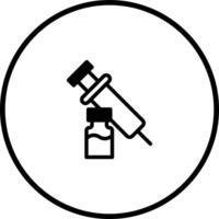 Icon illustration showcasing injection syringe with vial inside a circle for medical applications vector