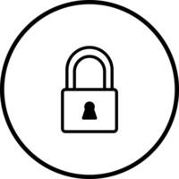 Black and white round icon illustration of a closed padlock representing security ensuring privacy and protection vector
