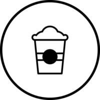 Black and white outline of a disposable coffee cup with foamy topping isolated on white background vector
