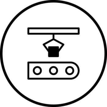 automatizado industria proceso icono exhibiendo un robótico brazo colocación un objeto en transportador cinturón sistema vector