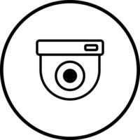 A simple monochrome illustration showcases a dome security camera emblem centered within a circular border creating a clean iconographic representation vector